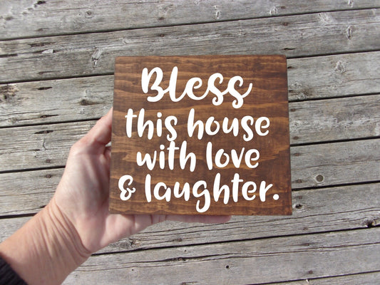 Bless this house with love and laughter sign, new house gift, housewarming gift first home, housewarming gift family, house blessing plaque