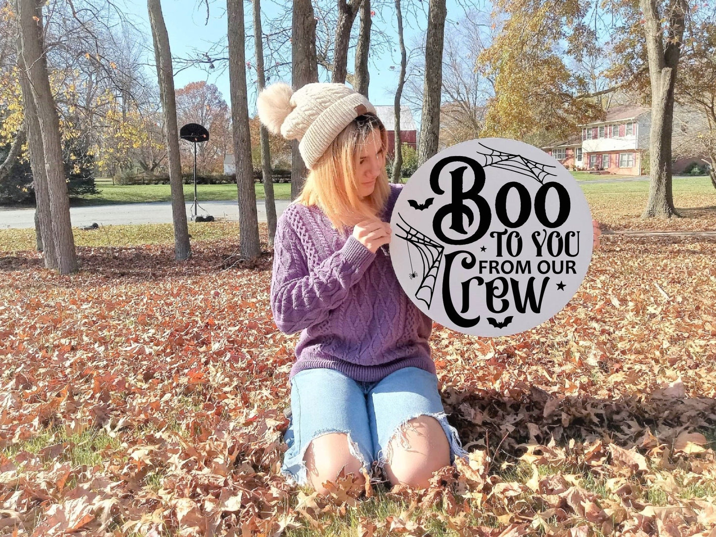Boo to you from our crew, front door decor halloween, front door sign halloween, spooky decor, front door hanger halloween,personalized