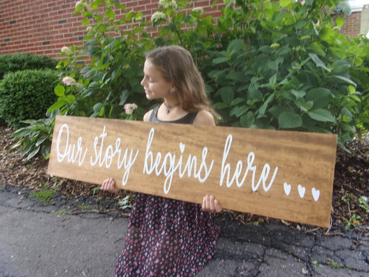 Our story sign, wedding welcome sign, personalized wedding signs, rustic wedding decor,bridal shower gift, country wedding decor, farmhouse