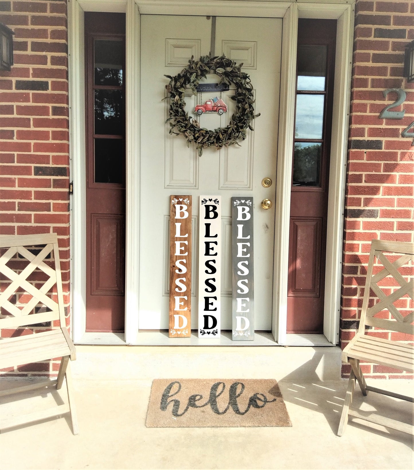Blessed Sign, porch leaners welcome, porch leaner sign, front porch sign, tall welcome sign, front porch decor, personalized, with name
