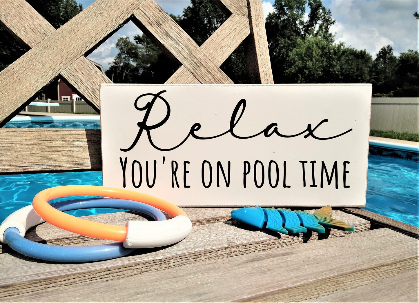 Relax you're on pool time sign, swimming pool decor, pool signs, swimming pool art, wood pool signs, pool signs for outdoor, swimming gifts