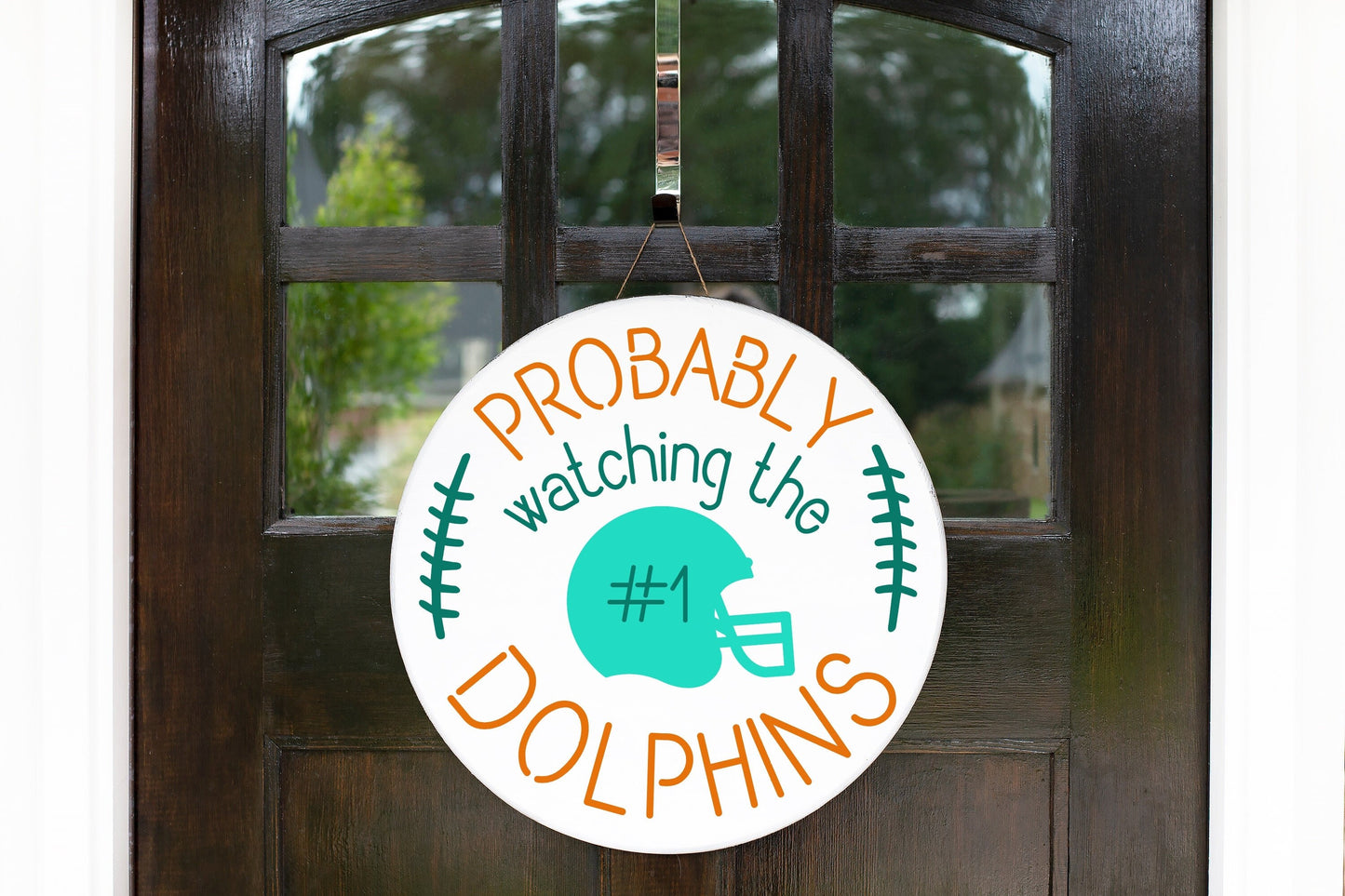 Probably watching the Dolphins door sign, Miami, Dolphins, dolphins, football, miami fl, miami football ,dolphins decor, dolphins gifts