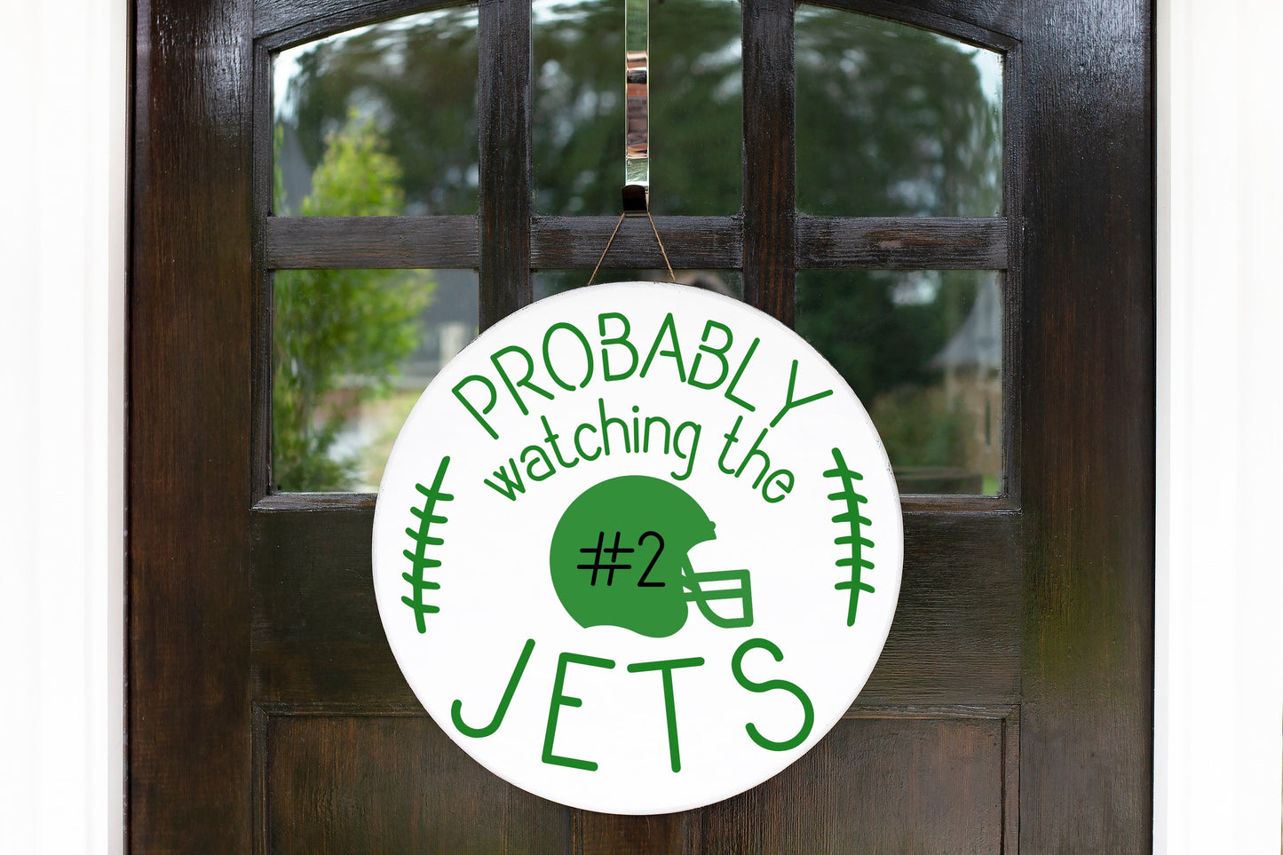 Probably watching the Jets door sign, Jets gifts, football, new york, jets, New York city,ny,jets sign, door mat, NY, new york